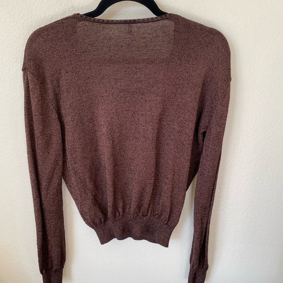 Free People Women’s Deep V Neck Sparkle Brown Sweater Size XS Pullover - Picture 4 of 8